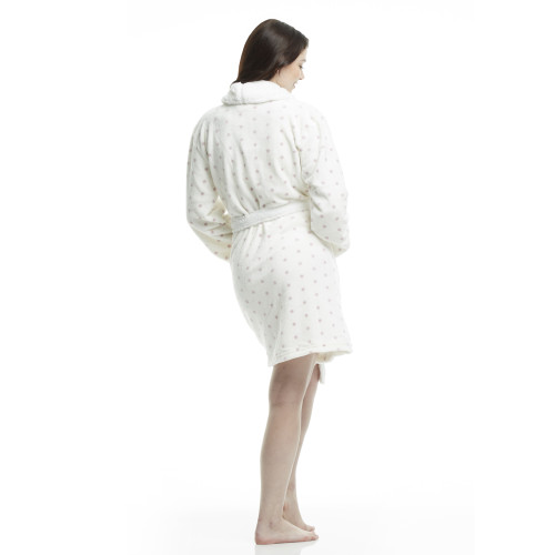 Women's Polka Dot Plush Shawl Collar Mid-Thigh Length Bath Robe