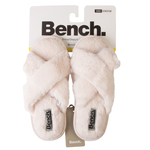 Bench Women Faux Fur Open-toe Criss Cross Band Slip-On Slippers Ivory