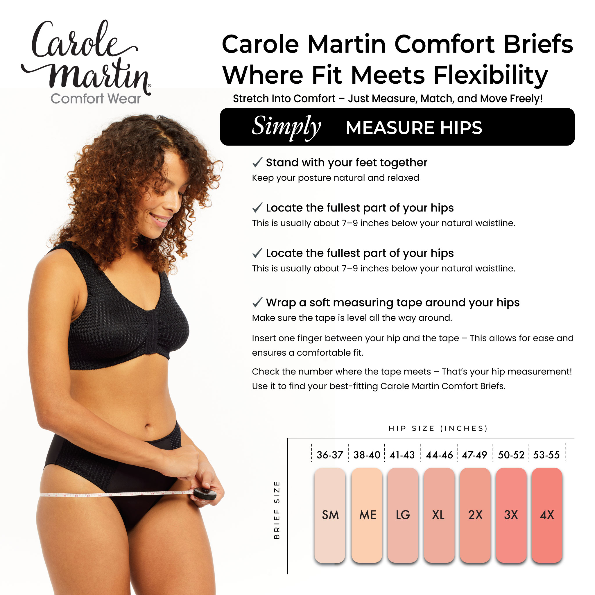 Carole Martin Comfort Brief Size Chart